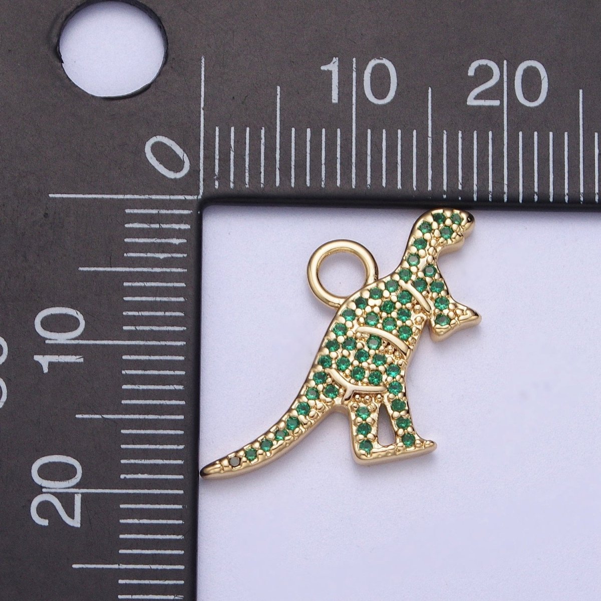 Gold Mini Green Micro Paved CZ T-Rex Dinosaur Charm | N394