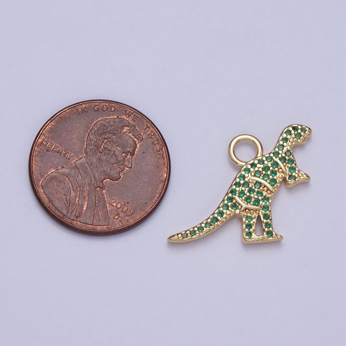 Gold Mini Green Micro Paved CZ T-Rex Dinosaur Charm | N394