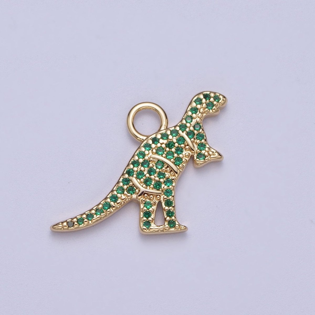 Gold Mini Green Micro Paved CZ T-Rex Dinosaur Charm | N394