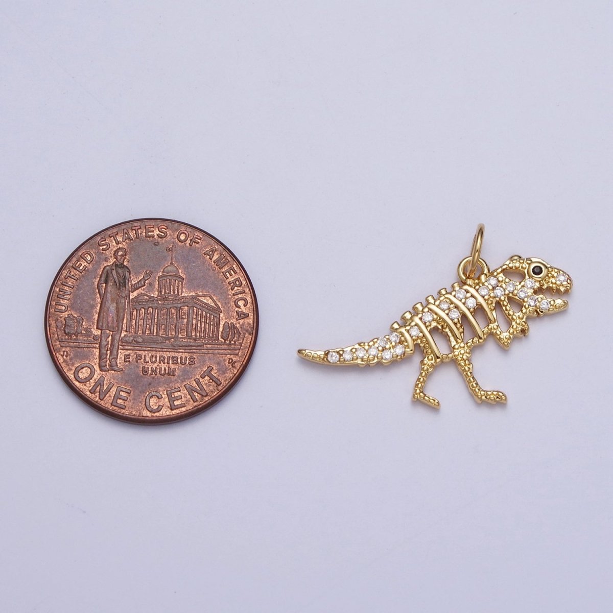 Gold Dinosaur Tyrannosaurus Rex Micro Paved Cubic Zircon Charm AG-130