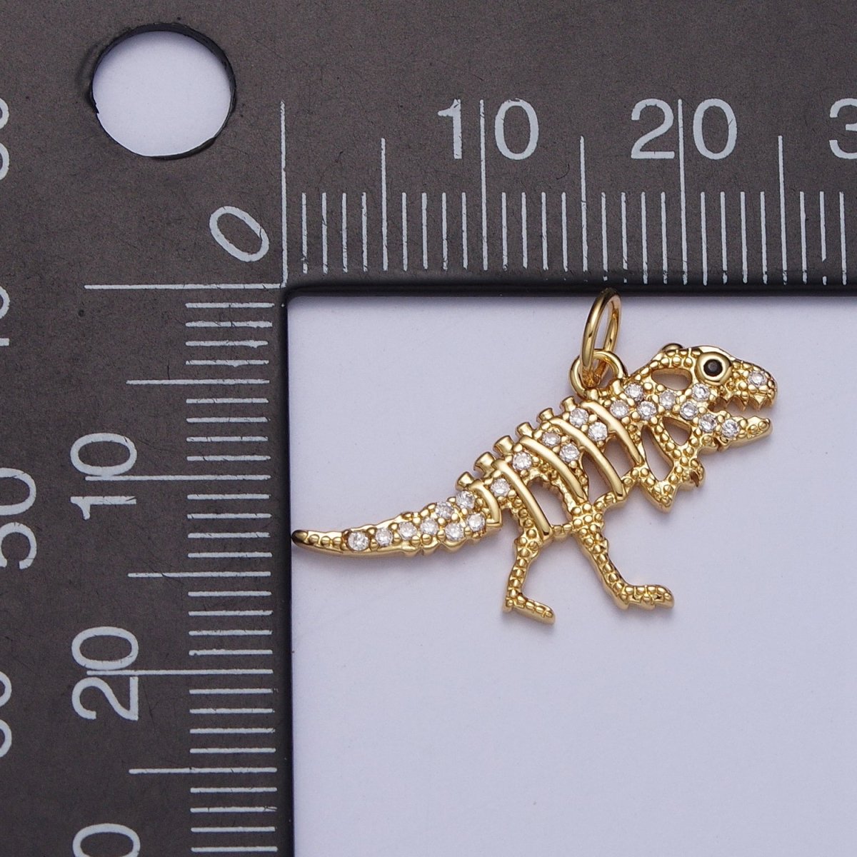 Gold Dinosaur Tyrannosaurus Rex Micro Paved Cubic Zircon Charm AG-130