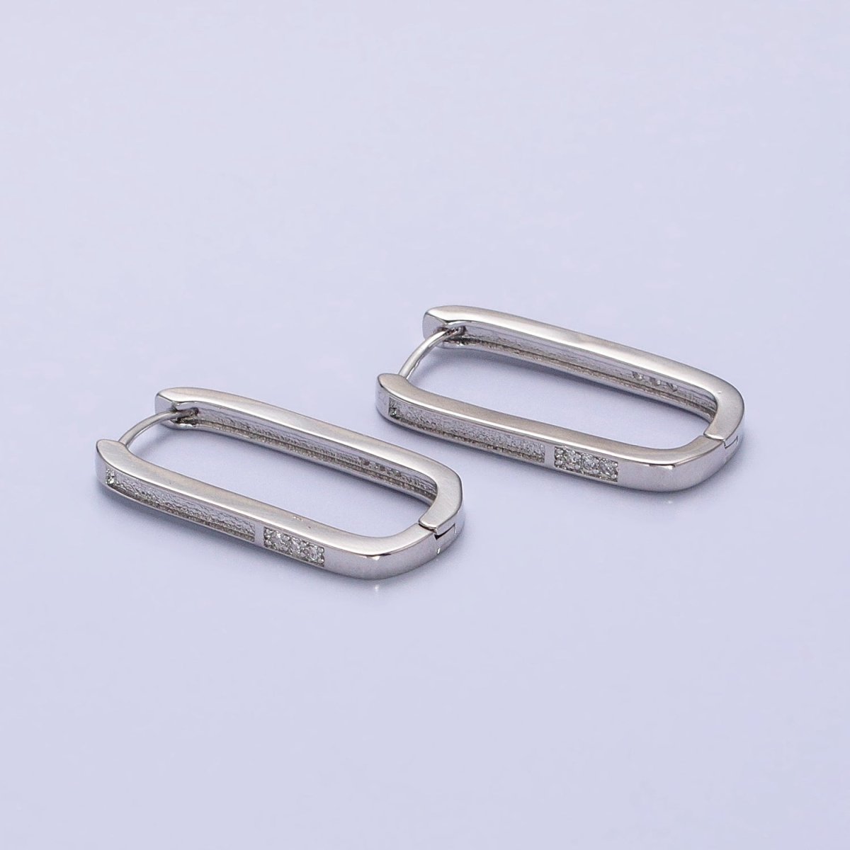 Gold Double Sided Textured Micro Paved Oblong U-Shaped Hoop Earrings in Silver & Gold | AB651 AB886