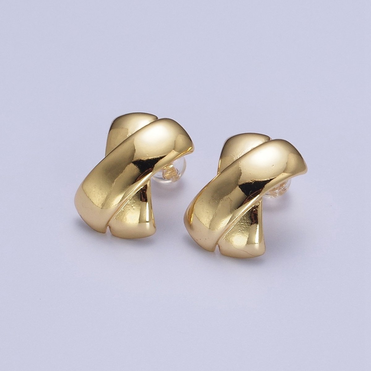 Gold Double Tape Flat Bar Cross Dome Stud Earrings | AE-1018
