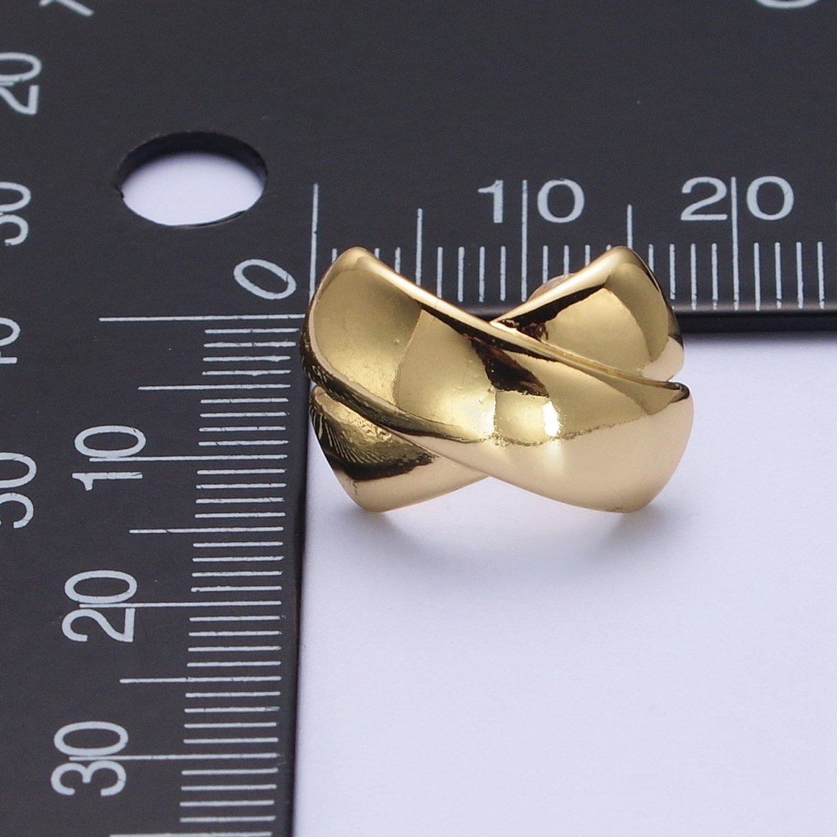 Gold Double Tape Flat Bar Cross Dome Stud Earrings | AE-1018