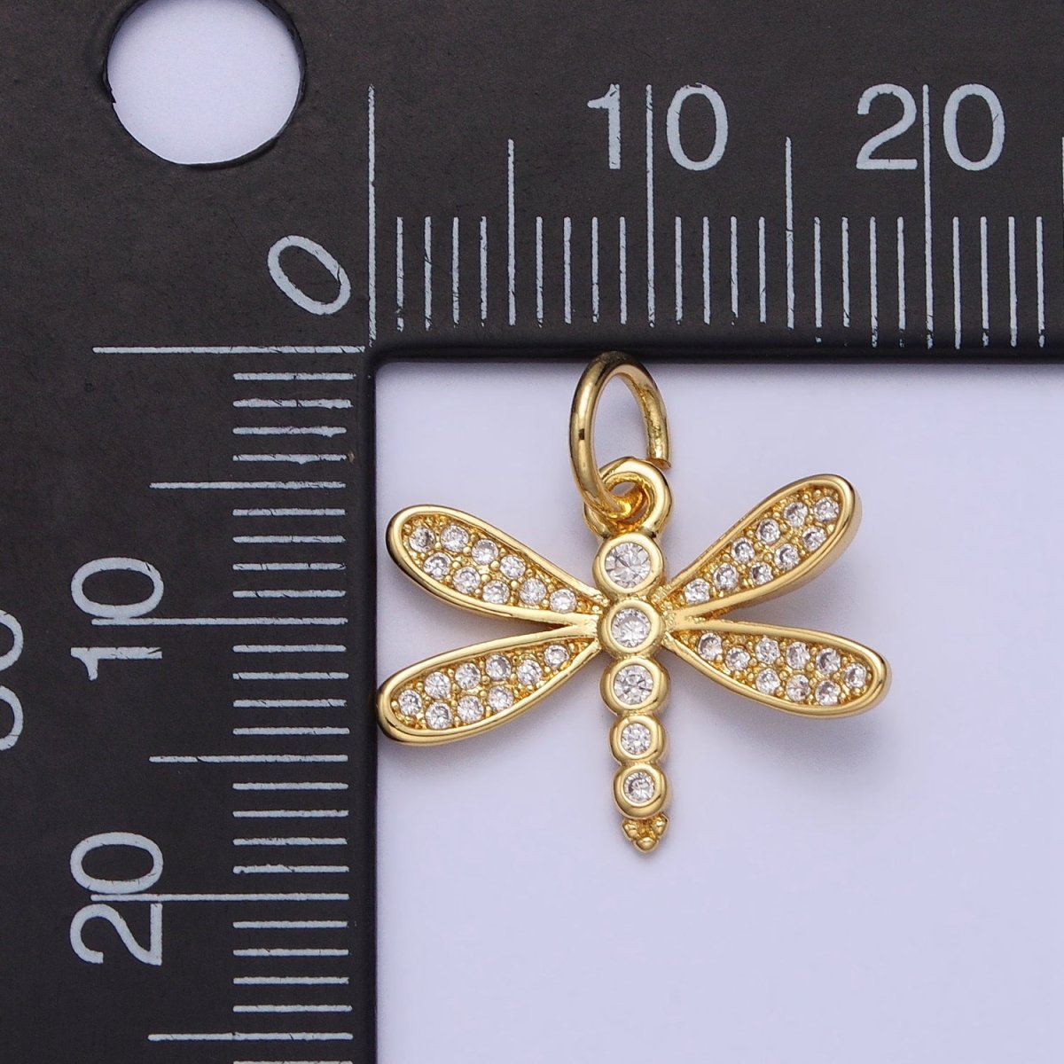 Gold Dragonfly Garden Insect Clear Micro Paved CZ Charm | AC-375