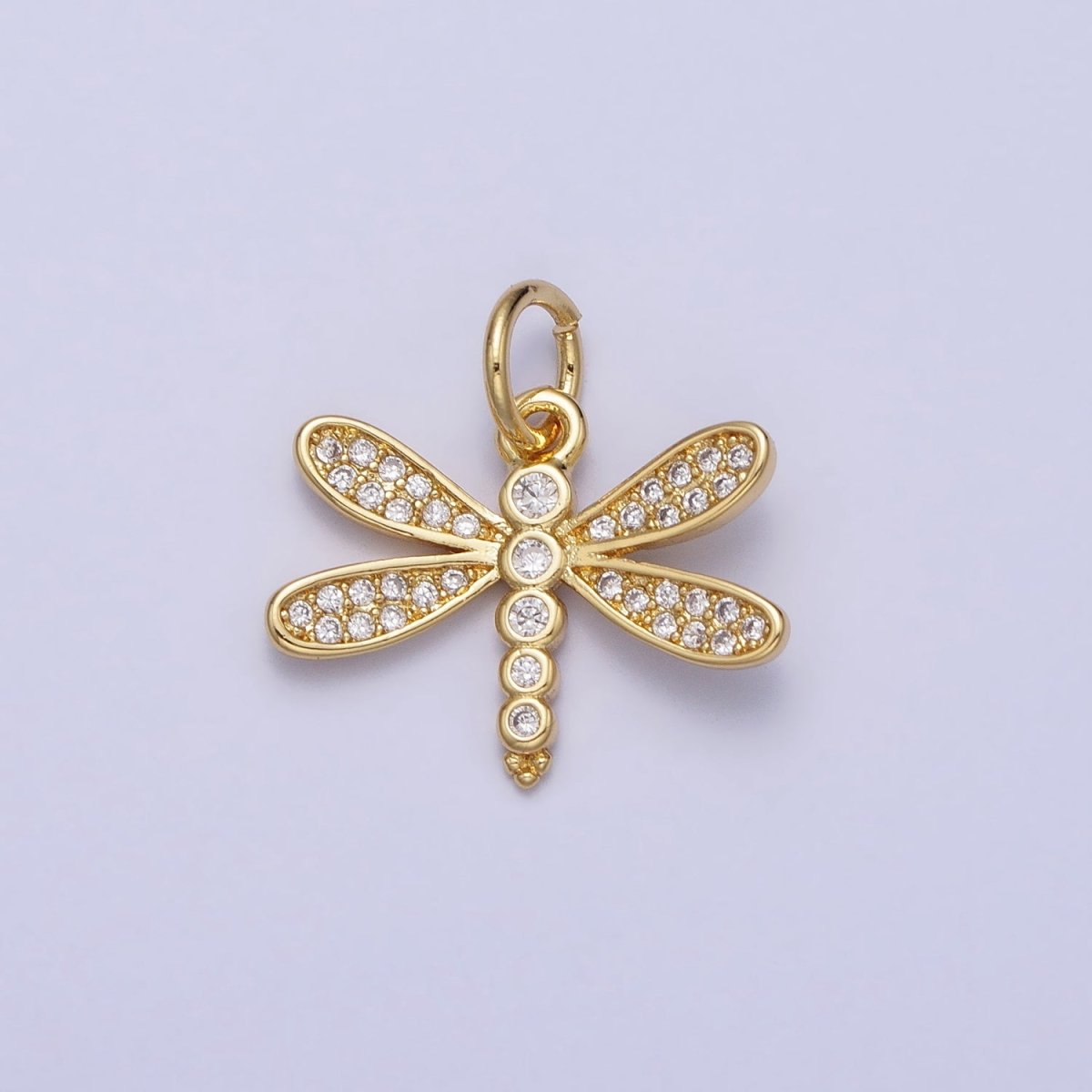 Gold Dragonfly Garden Insect Clear Micro Paved CZ Charm | AC-375