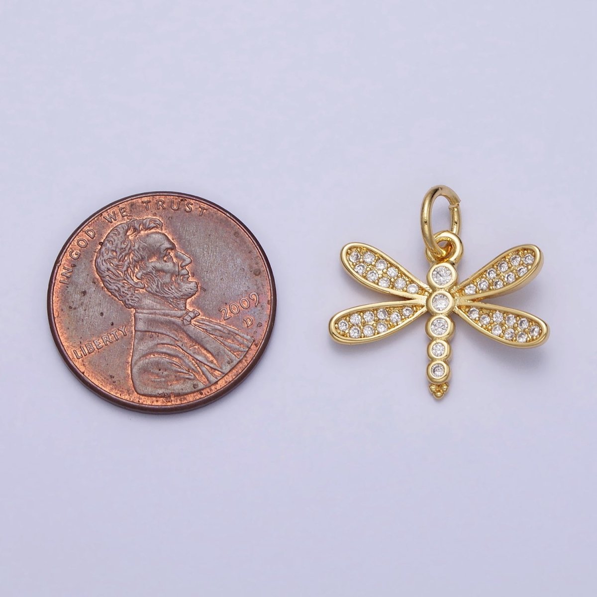 Gold Dragonfly Garden Insect Clear Micro Paved CZ Charm | AC-375