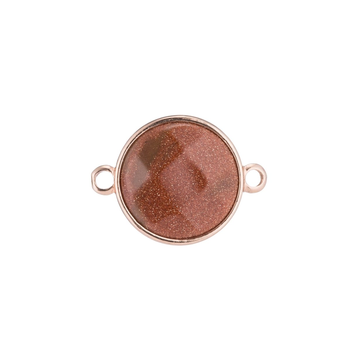 Gold Edge Brown Moonstone Circle Round Stone Gemstone Glitter DIY Craft Bracelet Charm Bead Connector Pendant Finding for Jewelry Making F-798
