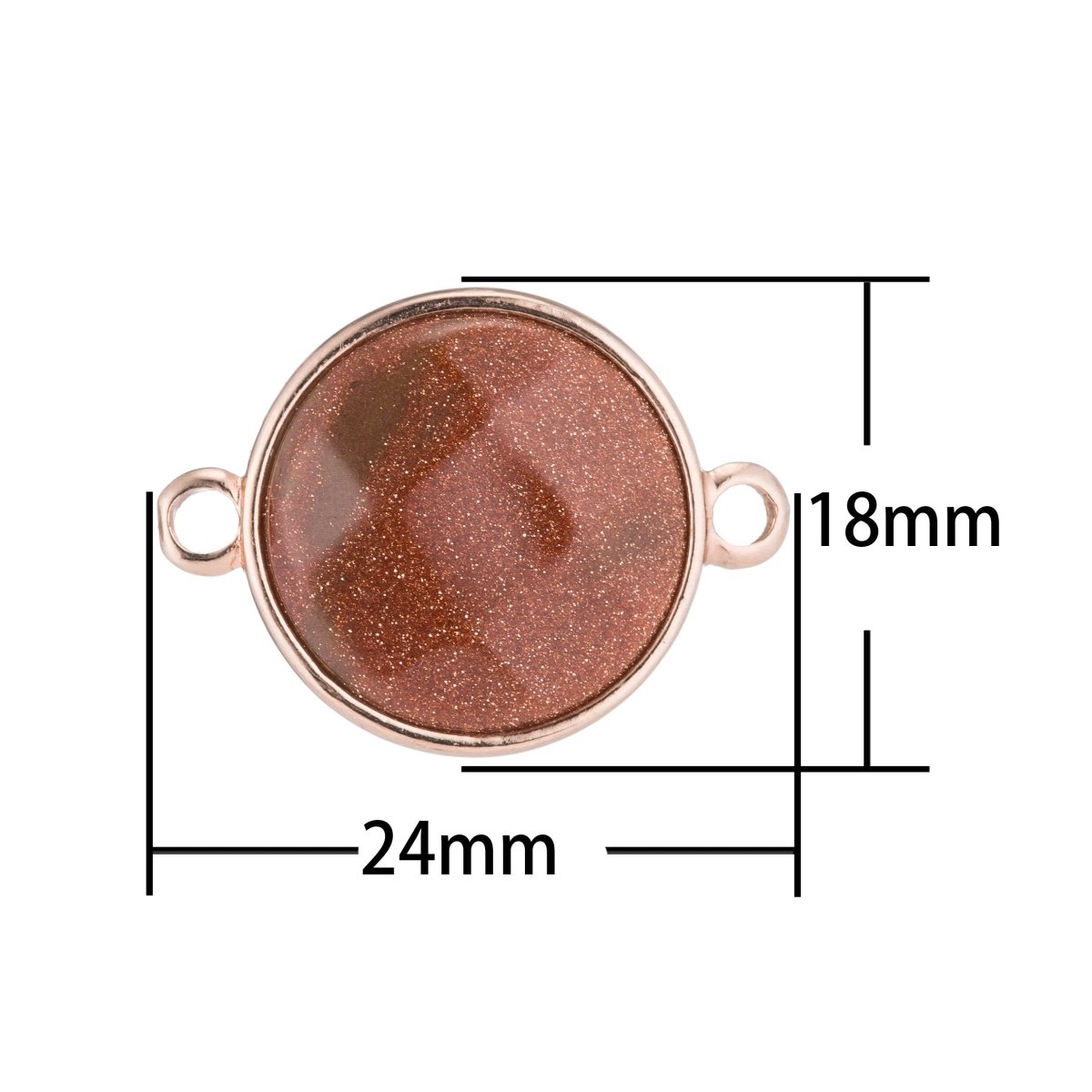 Gold Edge Brown Moonstone Circle Round Stone Gemstone Glitter DIY Craft Bracelet Charm Bead Connector Pendant Finding for Jewelry Making F-798