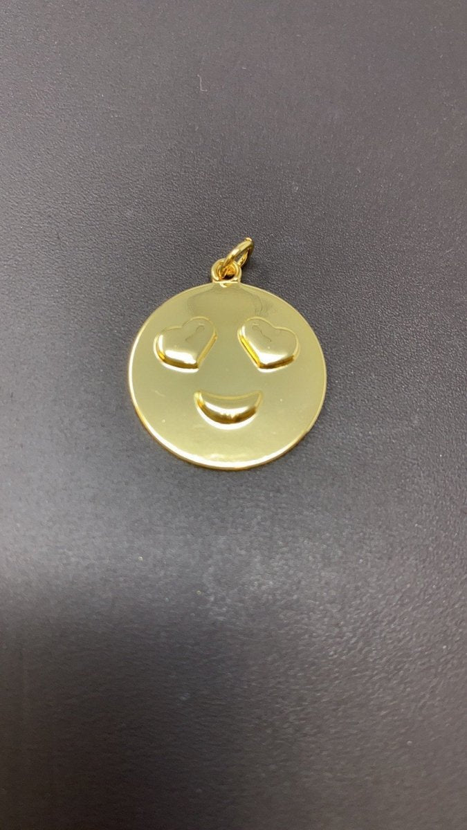 Gold emoji charm happy smile pendant for kids teens necklace jewelry supply I-631