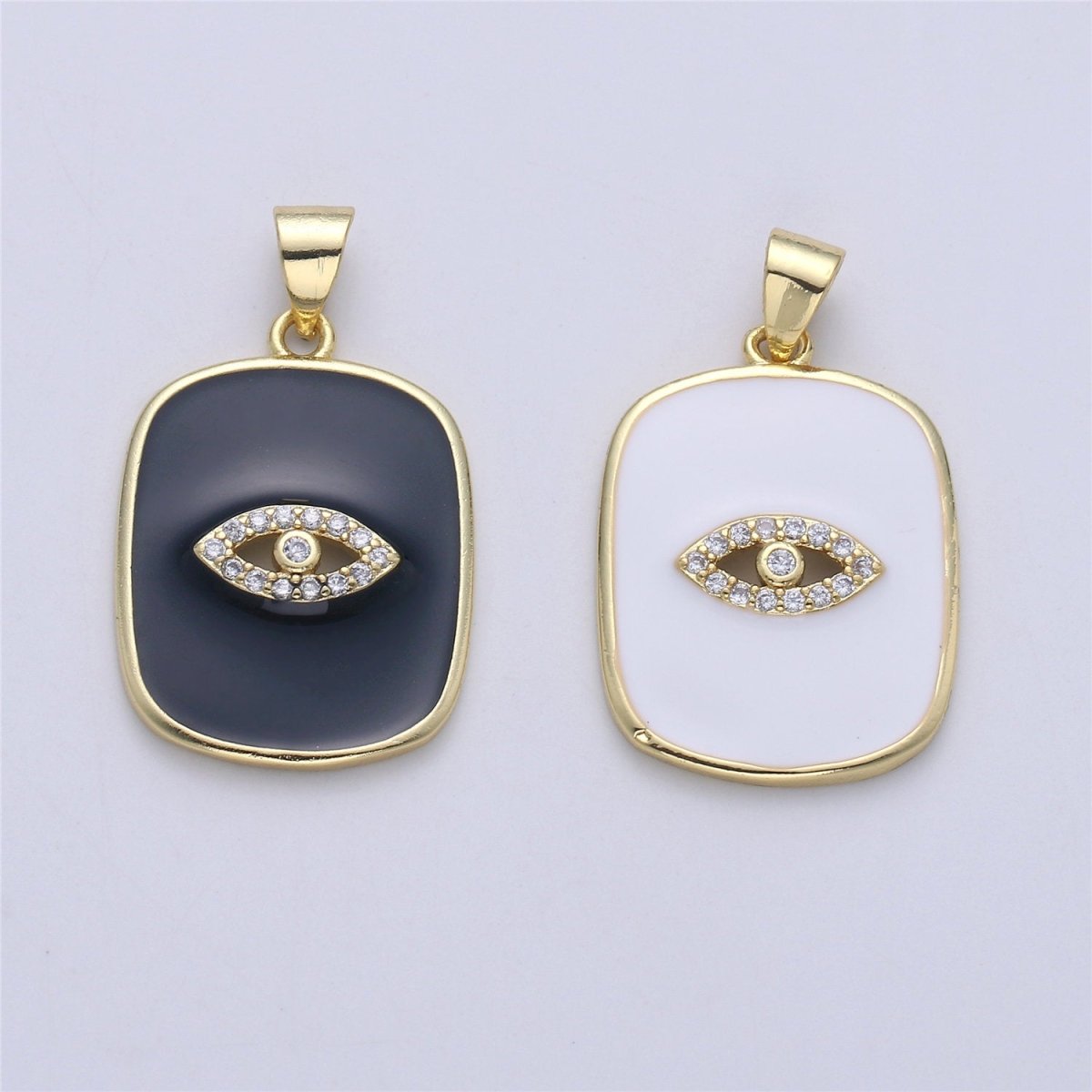 Gold Enamel Evil Eye Charm Tag Pendant, Black White Eye of Ra charm, Enamel Jewelry for Necklace Component I-452 I-453