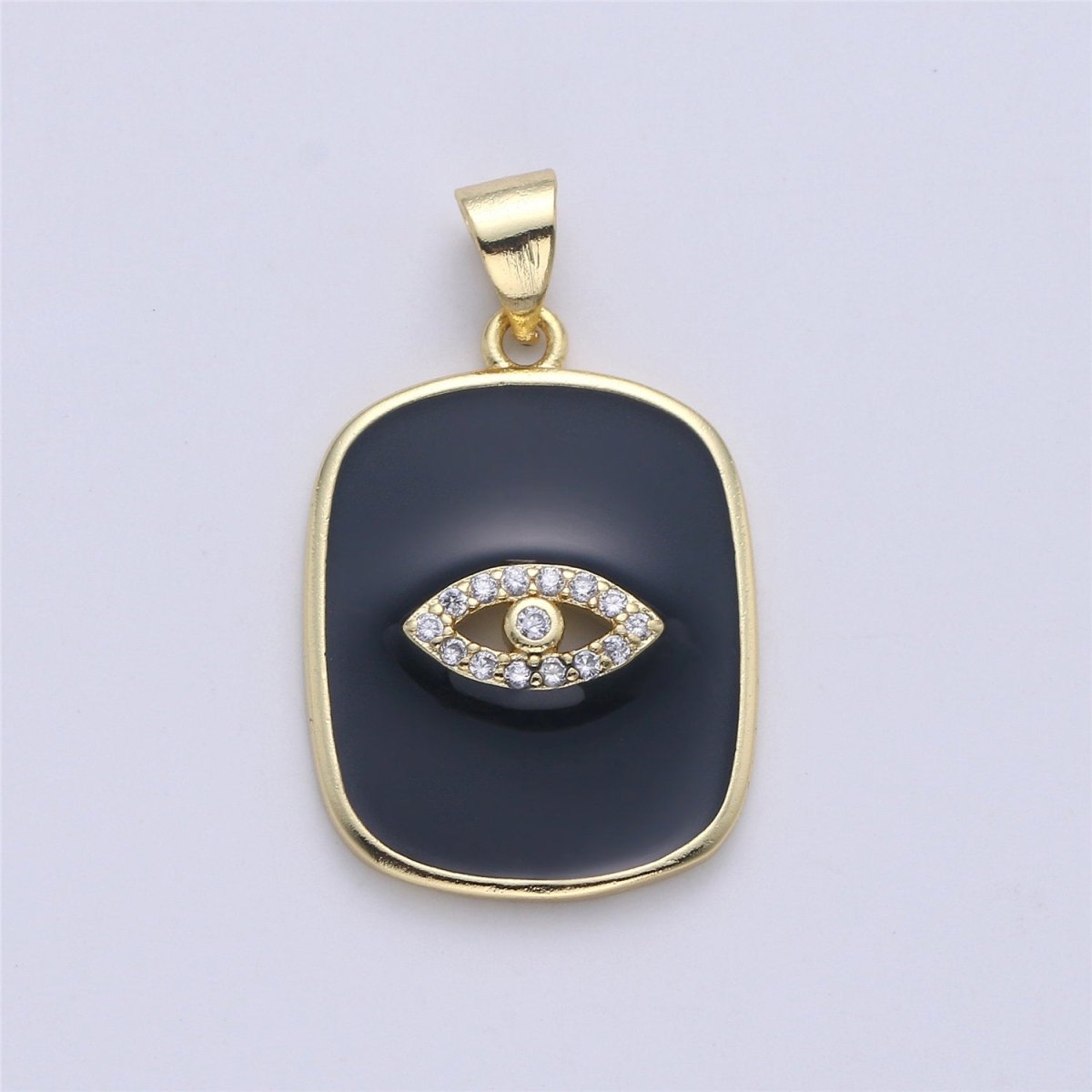 Gold Enamel Evil Eye Charm Tag Pendant, Black White Eye of Ra charm, Enamel Jewelry for Necklace Component I-452 I-453