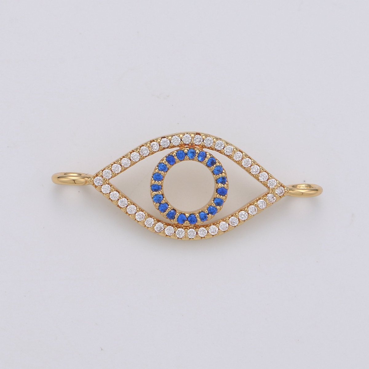 Gold Evil Eye, Amulet Charm, Good Luck, Health, Wish, Protection, Cubic Zirconia Bracelet Charm Finding Connector for Jewelry Making F-403