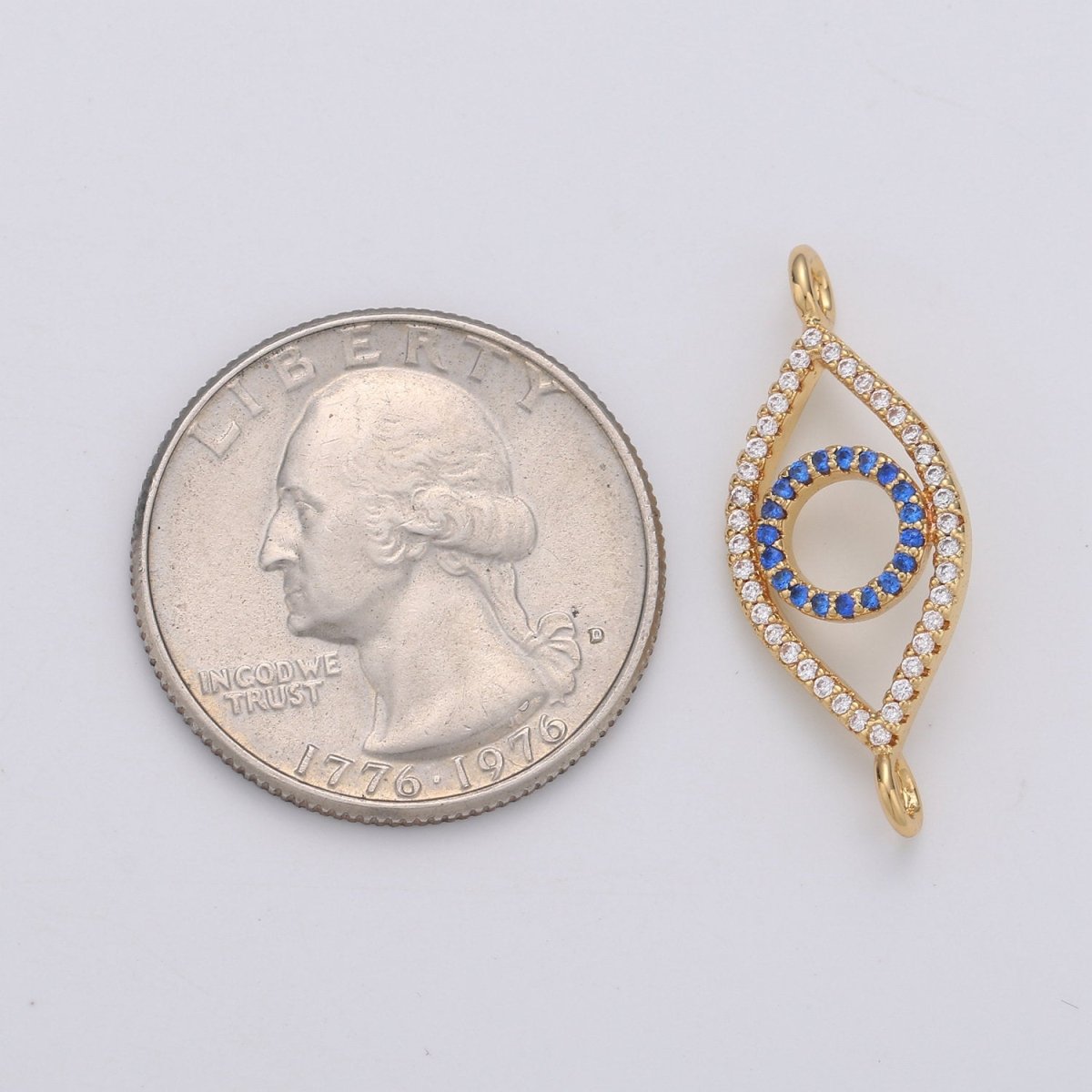 Gold Evil Eye, Amulet Charm, Good Luck, Health, Wish, Protection, Cubic Zirconia Bracelet Charm Finding Connector for Jewelry Making F-403