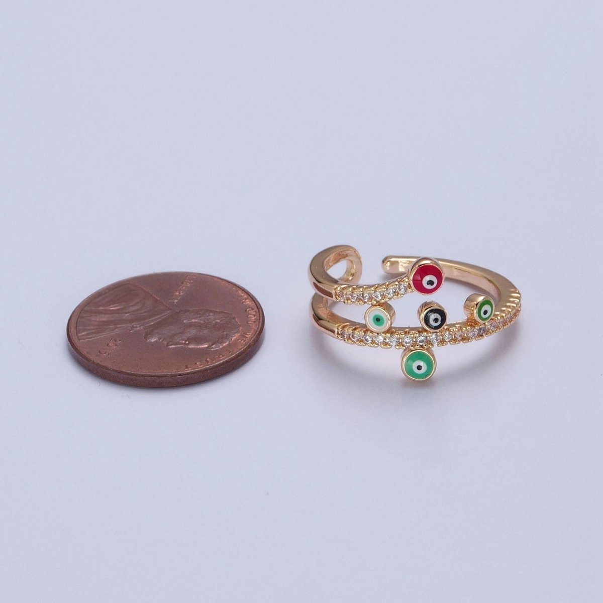 Gold Evil Eye Ring Pave Spiral Ring Open Adjustable Jewelry O-2226