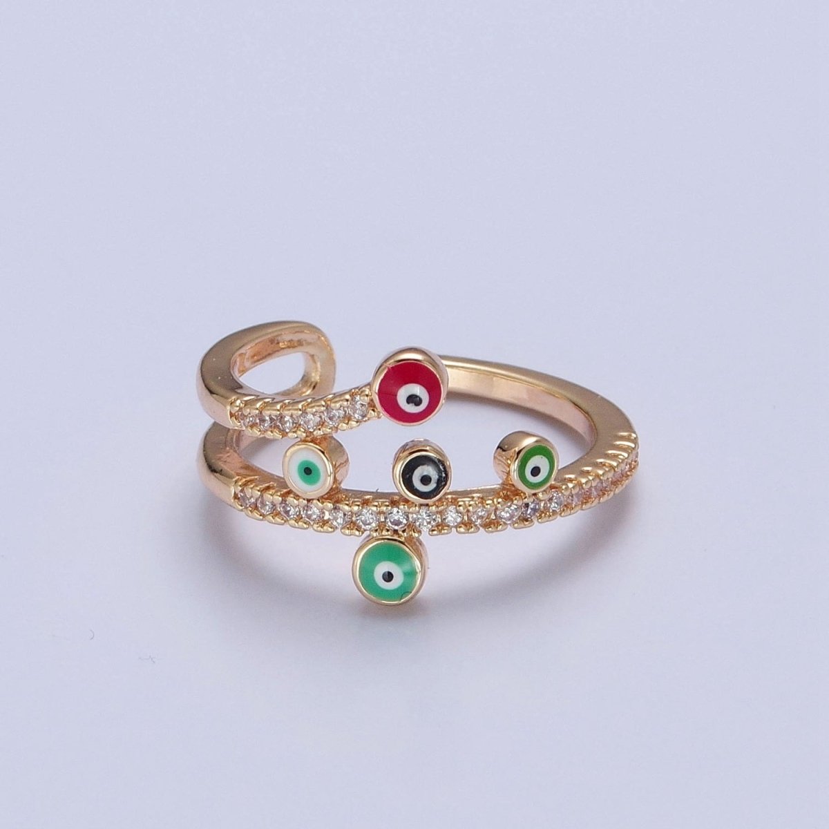 Gold Evil Eye Ring Pave Spiral Ring Open Adjustable Jewelry O-2226