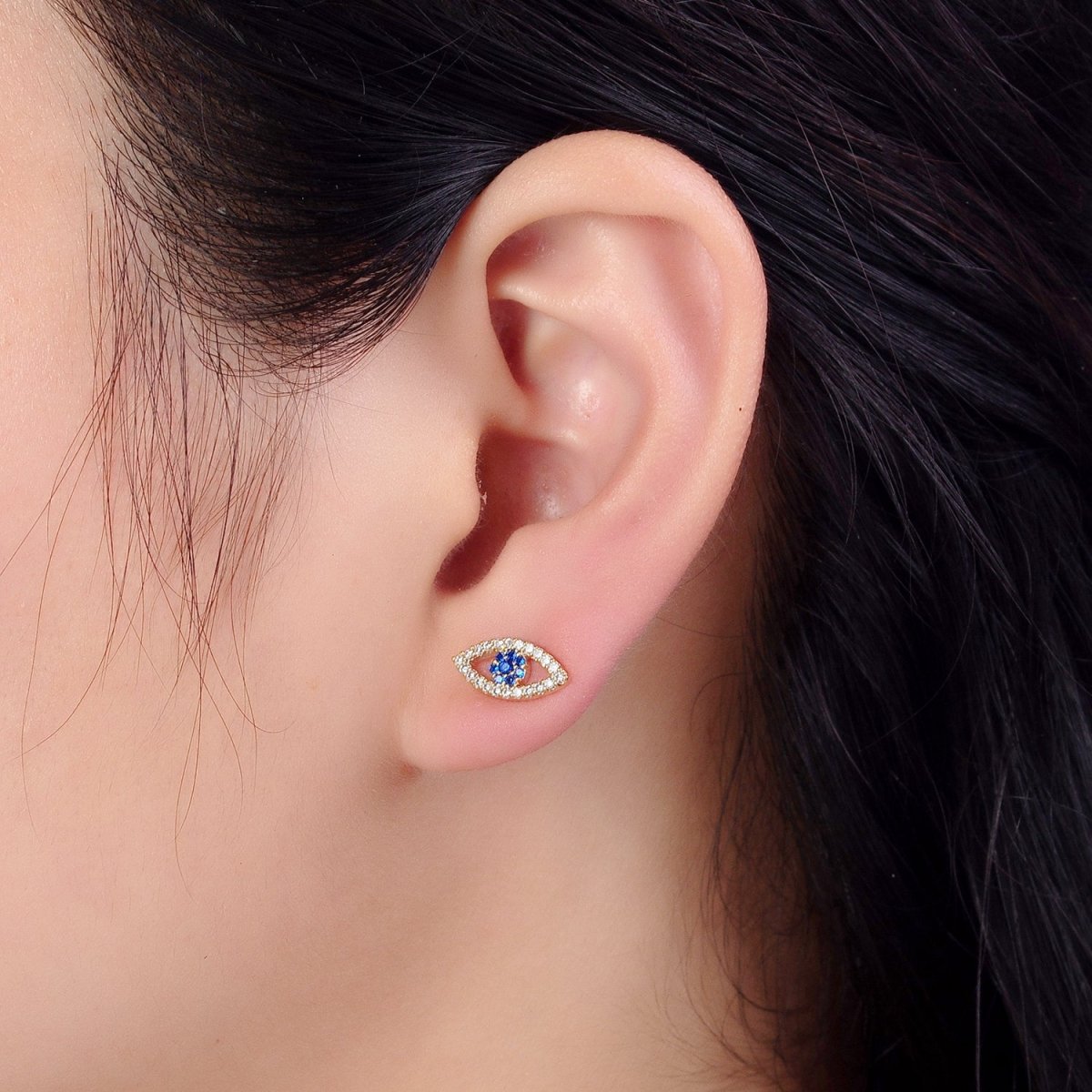 Gold Evil Eye Stud Earrings Micro Pave Eye Jewelry | AB181