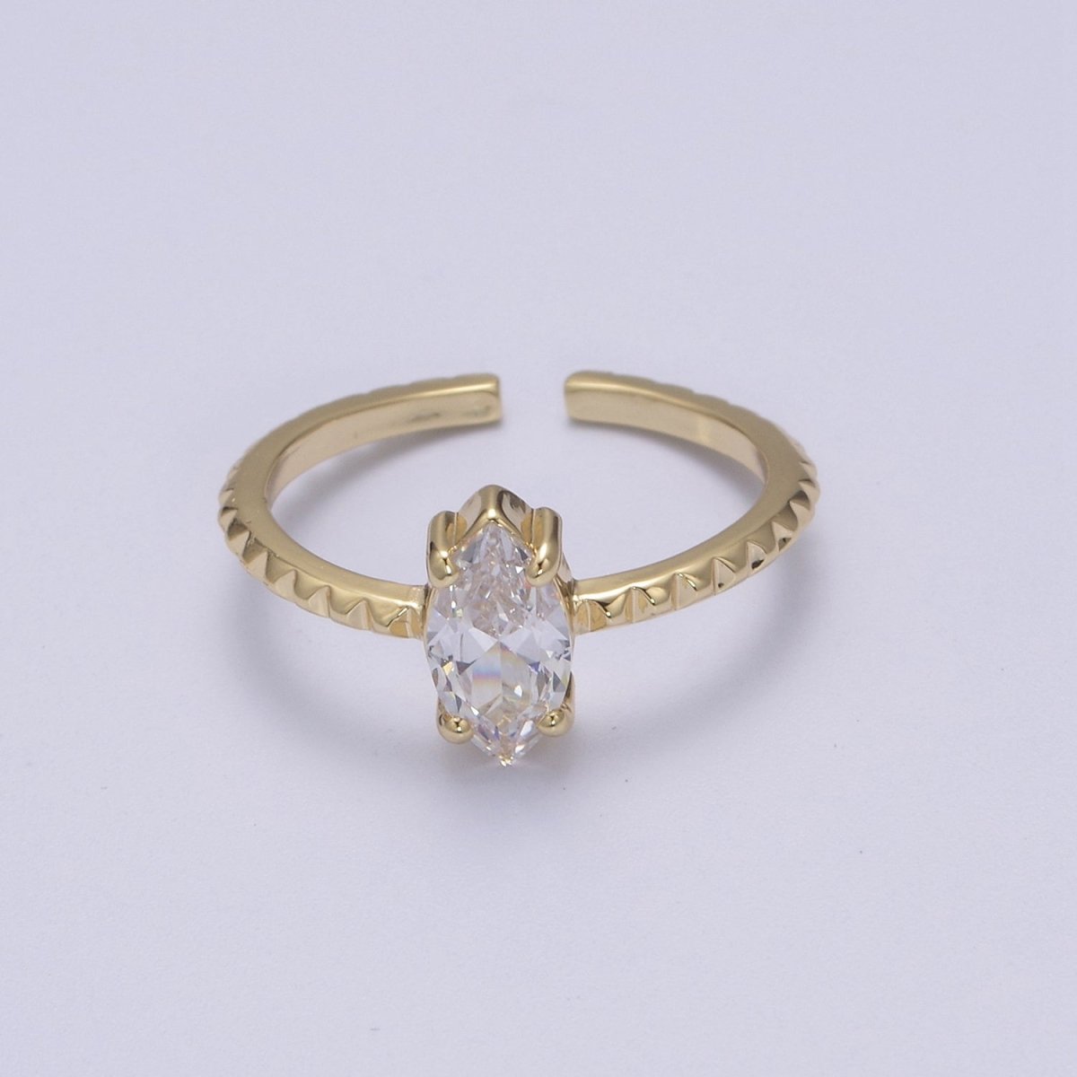 Gold Eye Cut Blue Pink Green Clear Aqua CZ Dainty Cocktail Ring Open Adjustable U-244 ~ U-248