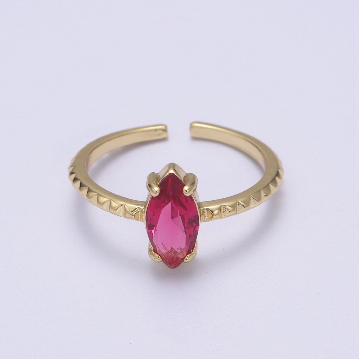 Gold Eye Cut Blue Pink Green Clear Aqua CZ Dainty Cocktail Ring Open Adjustable U-244 ~ U-248