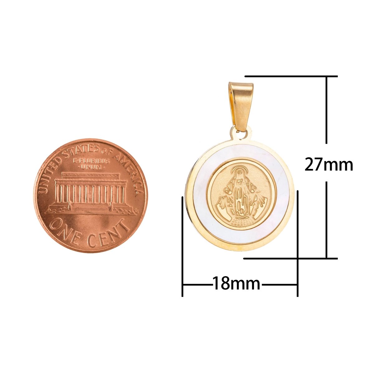 Gold fill Miraculous Lady Charm Pendant / Christian Gift / Religious Jewelry / Medallion Coin Necklace / Christening Gift/ Catholic gift J-394