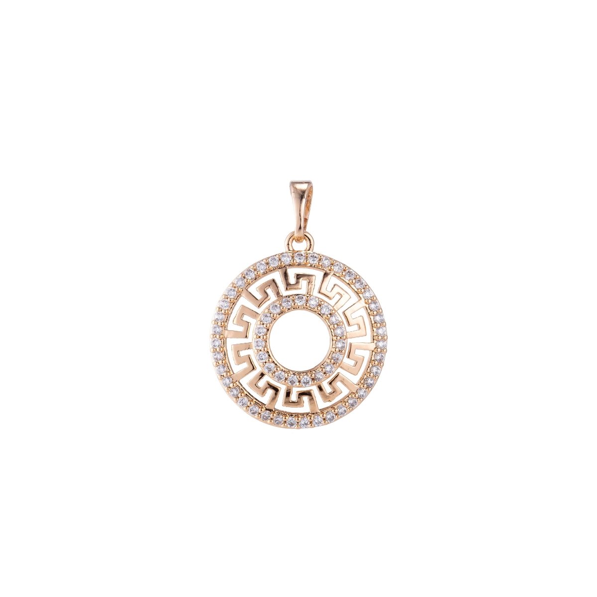 Gold Fill Round Circle Geometric Pattern, Classy Gift for Her, Elegant, Cubic Zirconia Necklace Pendant Charm Bead Bails Findings for Jewelry Making H-708