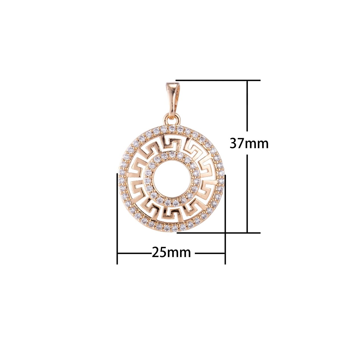 Gold Fill Round Circle Geometric Pattern, Classy Gift for Her, Elegant, Cubic Zirconia Necklace Pendant Charm Bead Bails Findings for Jewelry Making H-708