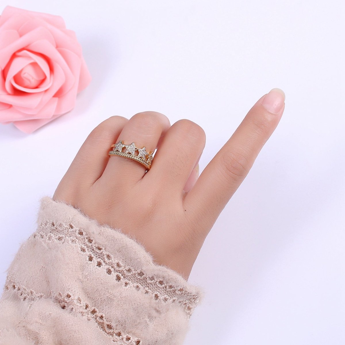 Gold Fill Star Double Band Ring, Elegant Style, Star Ring, Adjustable Size, Gifts For Her, Gifts For Friends, Chic Stories, Birthday U-122