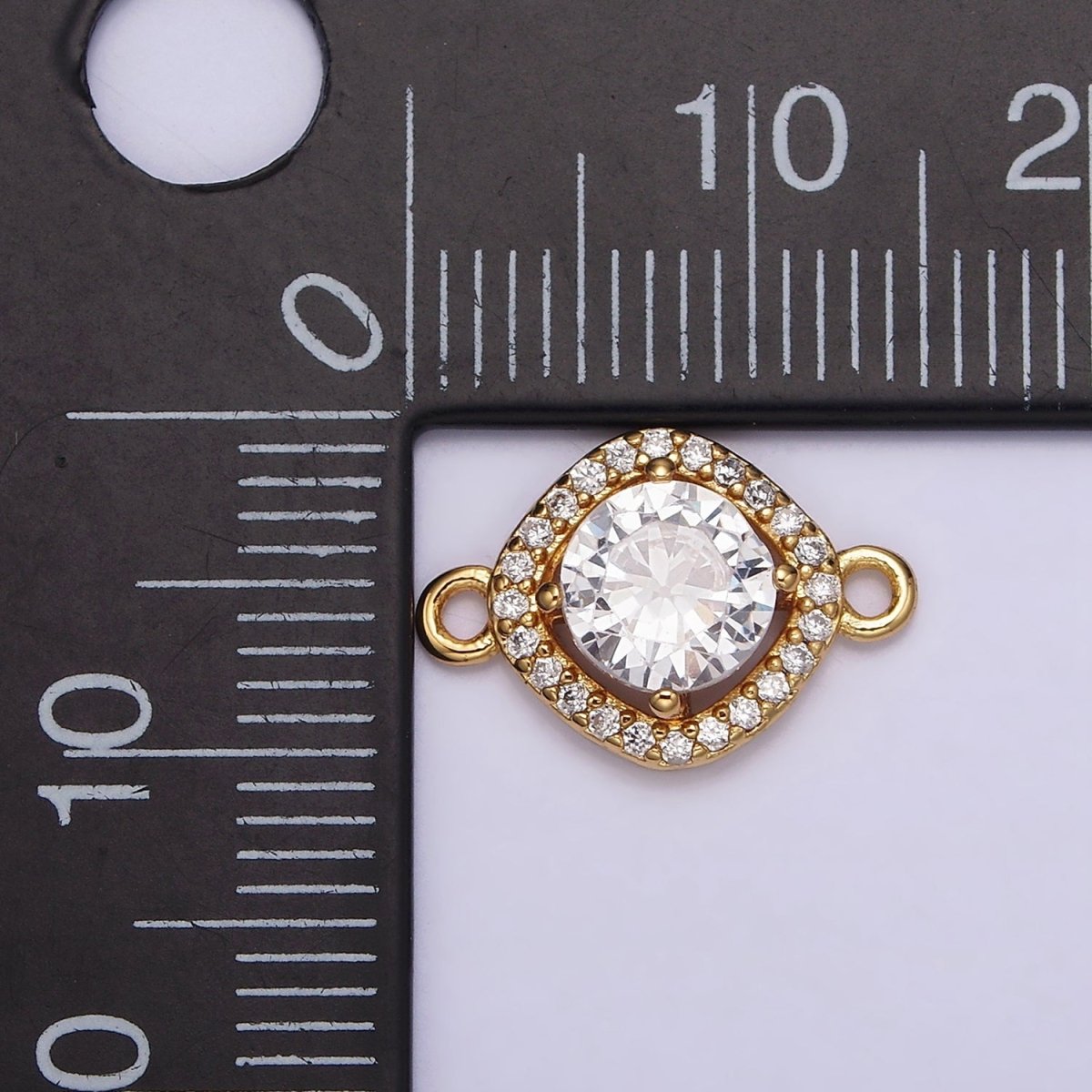 Gold Filled 10mm Clear Round CZ Rhombus Micro Paved Connector G-721