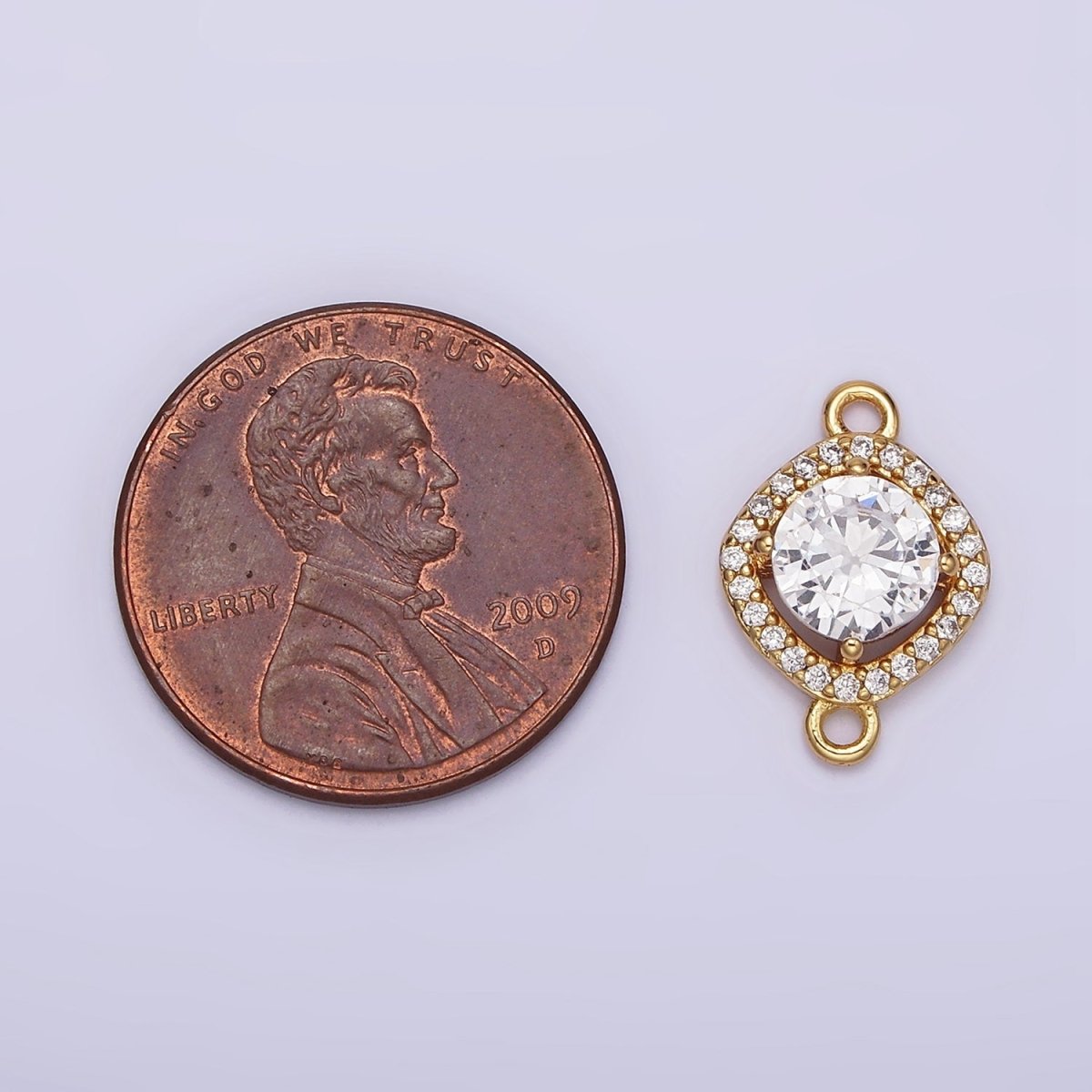 Gold Filled 10mm Clear Round CZ Rhombus Micro Paved Connector G-721