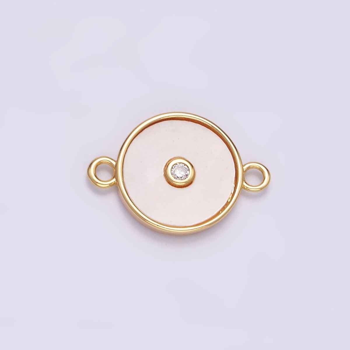 Gold Filled 11.5mm Shell Pearl Clear CZ Round Connector G-707