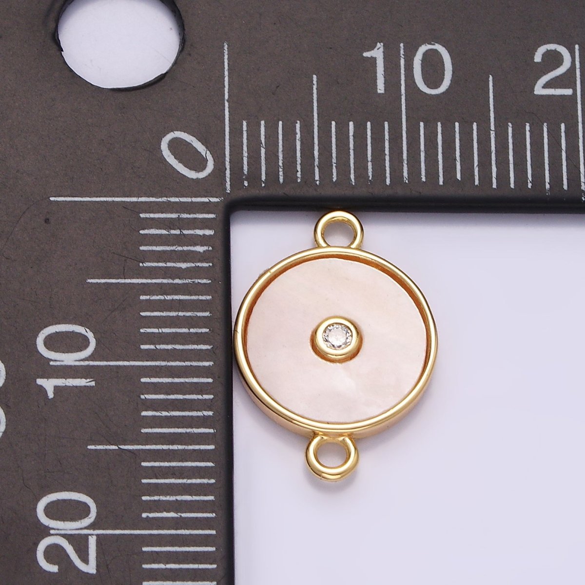 Gold Filled 11.5mm Shell Pearl Clear CZ Round Connector G-707