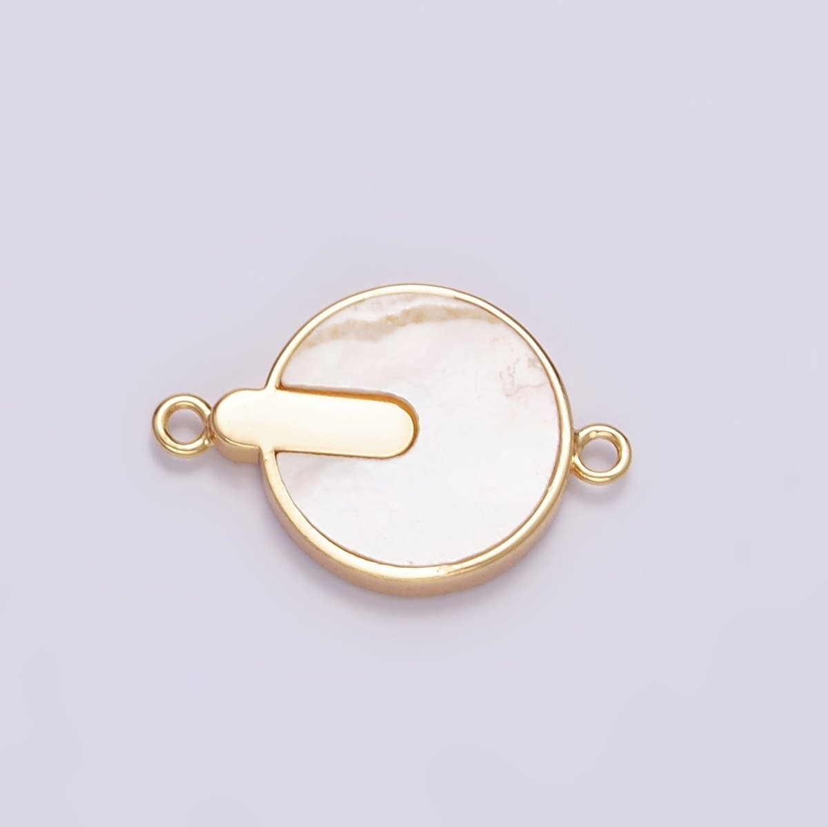 Gold Filled 12mm Bar Lined Shell Pearl Round Minimalist Bezel Connector G-694