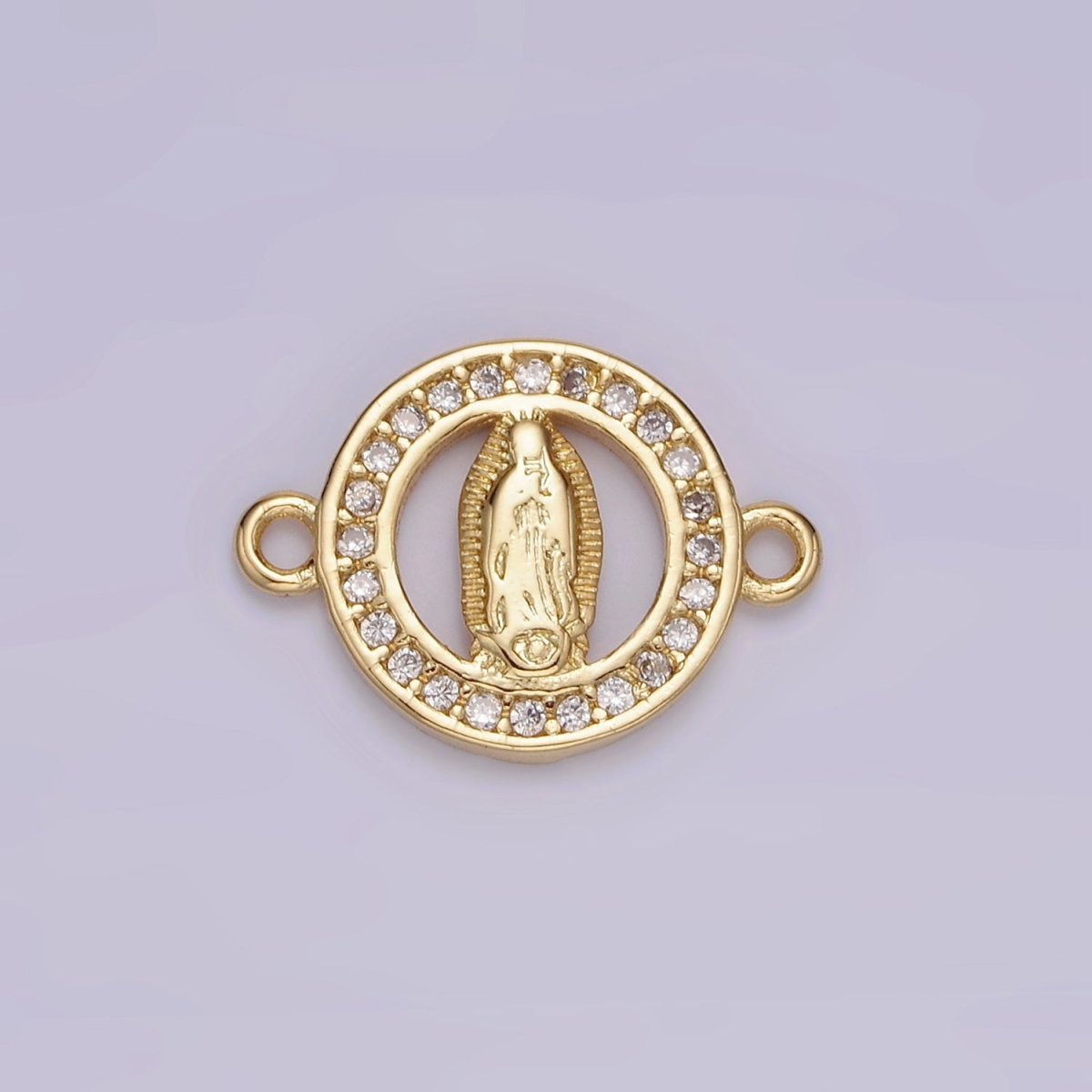 Gold Filled 12mm Mini Mary Lady Guadalupe Clear CZ Lined Open Round Connector G-722