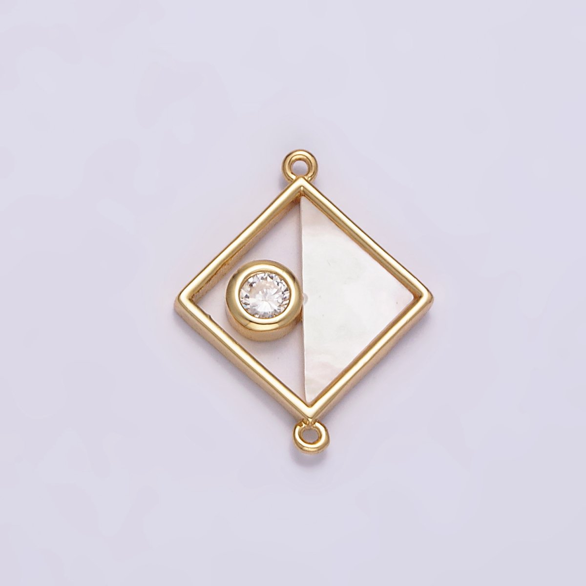 Gold Filled 15mm Clear CZ Half Open Shell Pearl Rhombus Connector G-700