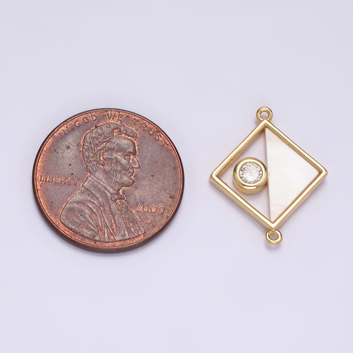 Gold Filled 15mm Clear CZ Half Open Shell Pearl Rhombus Connector G-700