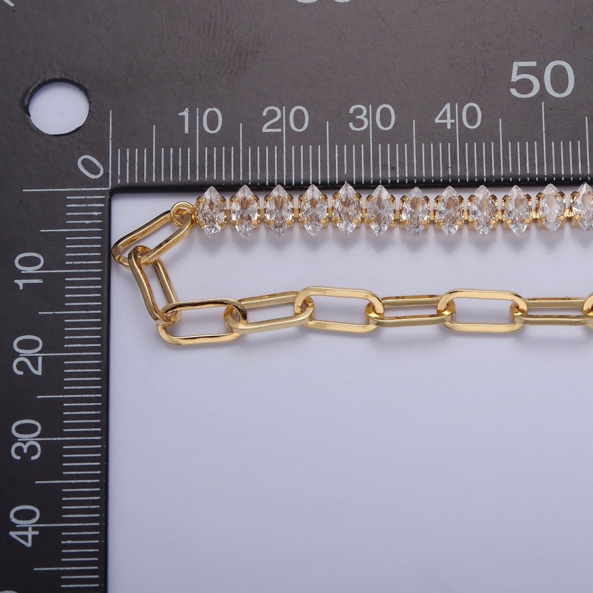 Gold Filled 16 Inch Half Clear CZ Marquise Tennis Chain, Half Paperclip Chain Necklace in Gold & Silver Color | WA-958 Clearance Pricing