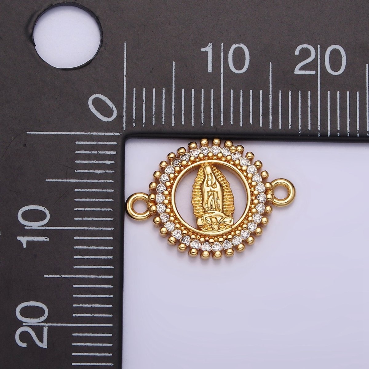 Gold Filled 17.5mm Lady Guadalupe Mary Open CZ Lined Beaded Round Connector G-720