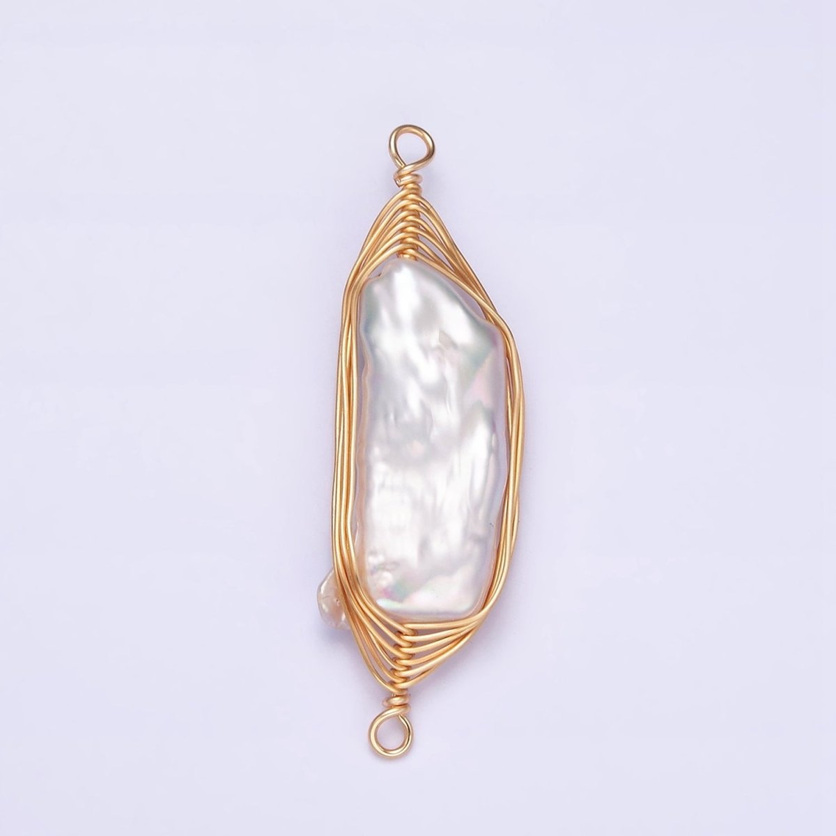 Gold Filled 41.5mm White Baroque Freshwater Pearl Wire Wrapped Connector G-662