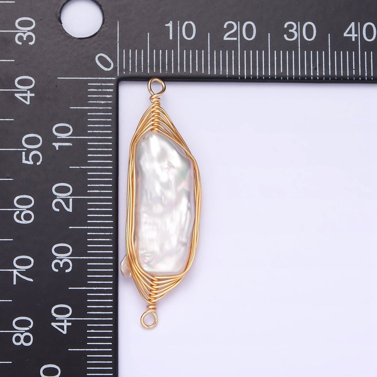 Gold Filled 41.5mm White Baroque Freshwater Pearl Wire Wrapped Connector G-662