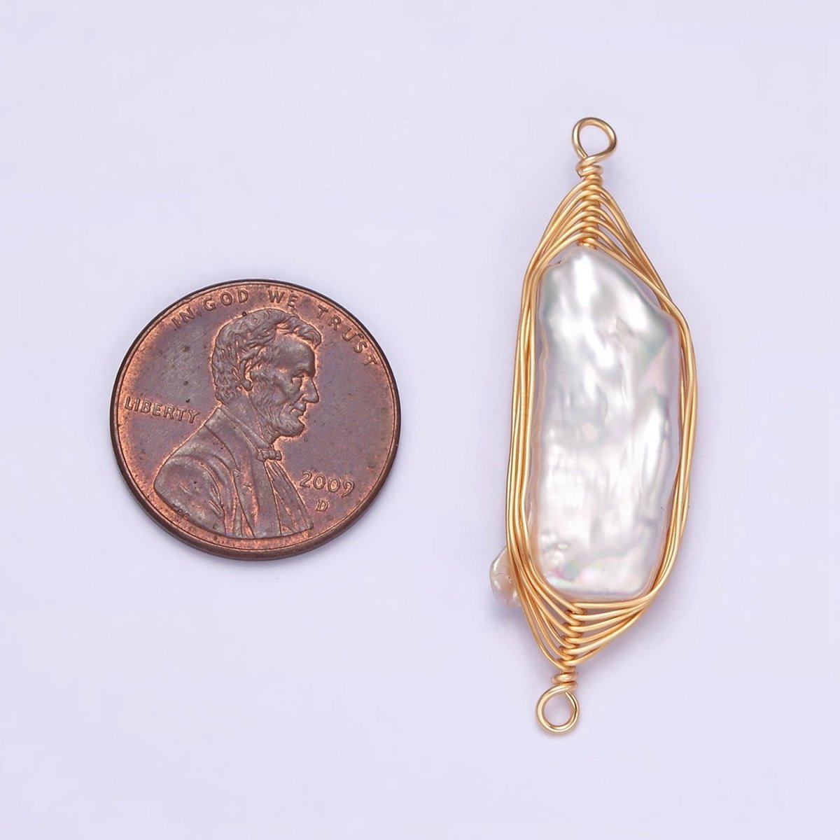 Gold Filled 41.5mm White Baroque Freshwater Pearl Wire Wrapped Connector G-662