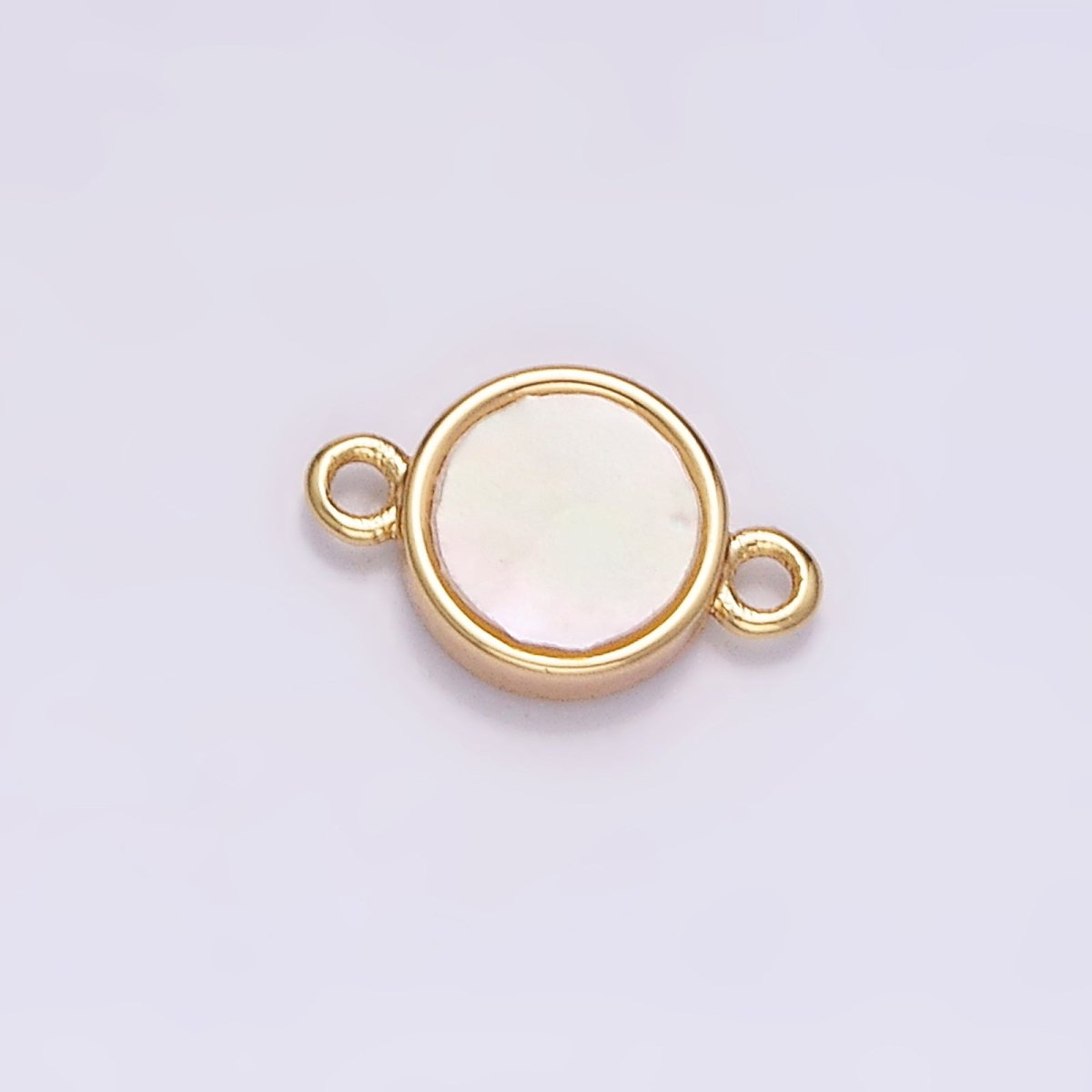 Gold Filled 6mm Shell Pearl Round Mini Minimalist Bezel Connector G-697