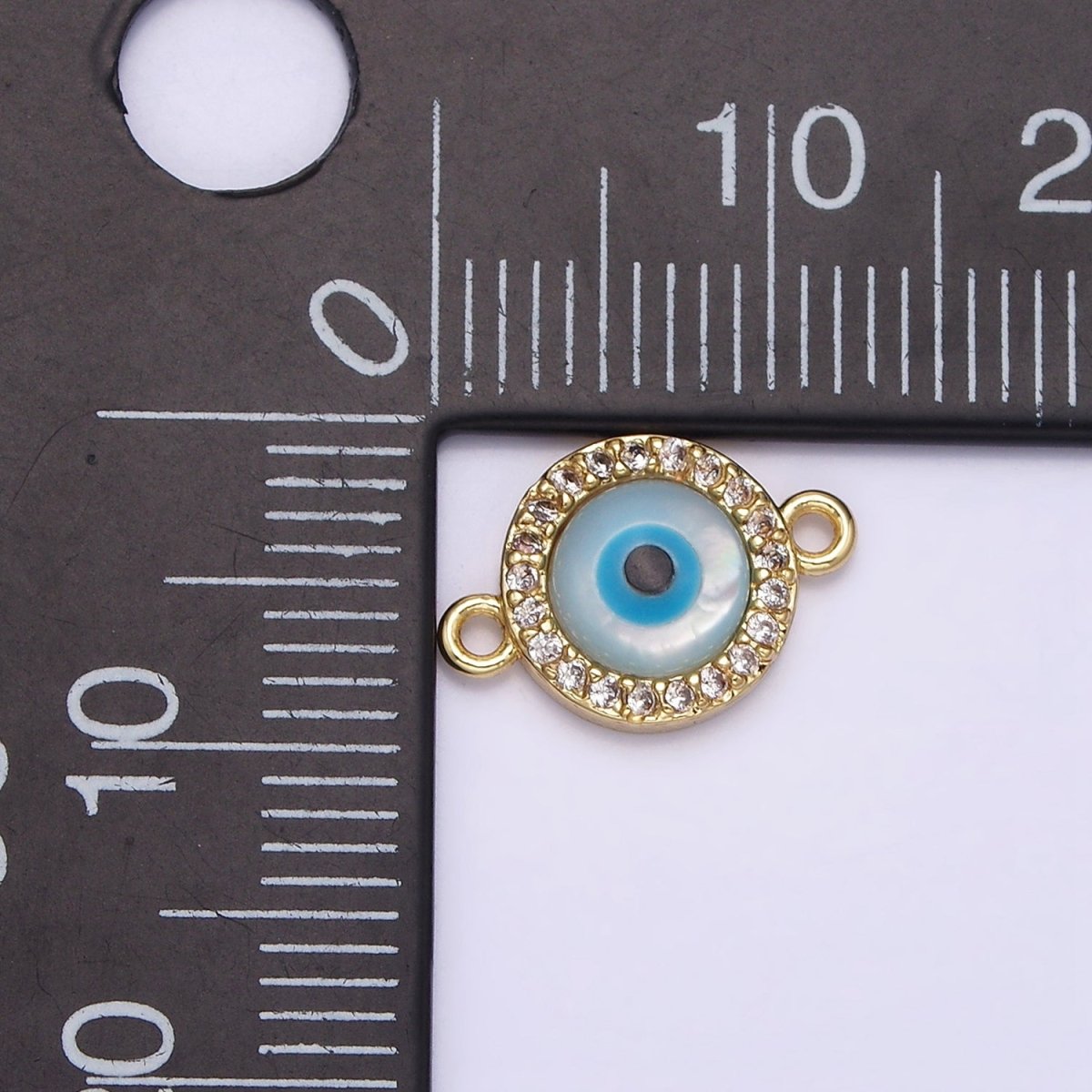 Gold Filled 9mm Blue Evil Eye Clear Micro Paved CZ Round Connector G-666