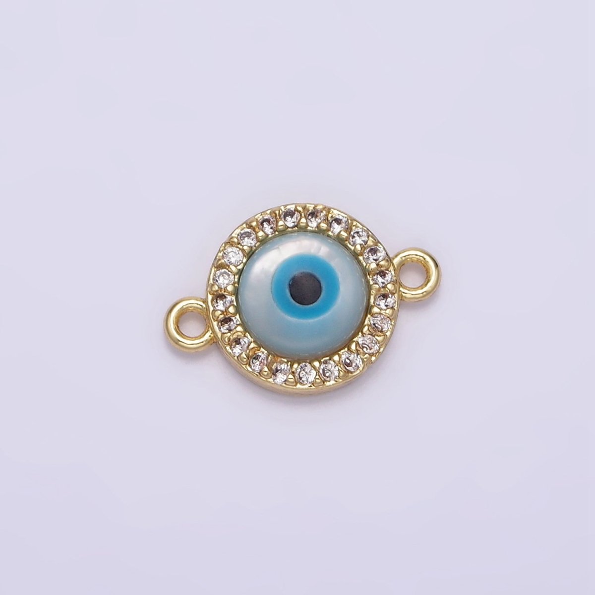Gold Filled 9mm Blue Evil Eye Clear Micro Paved CZ Round Connector G-666