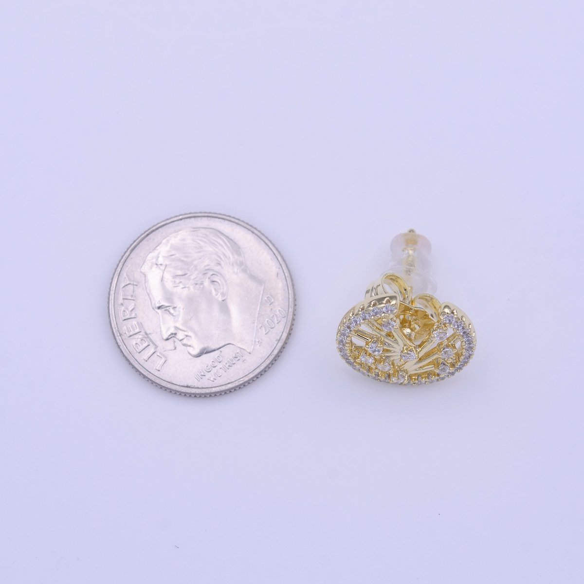 Gold Filled Abstract Bar Open Round Micro Paved CZ Stud Earrings | AD-224