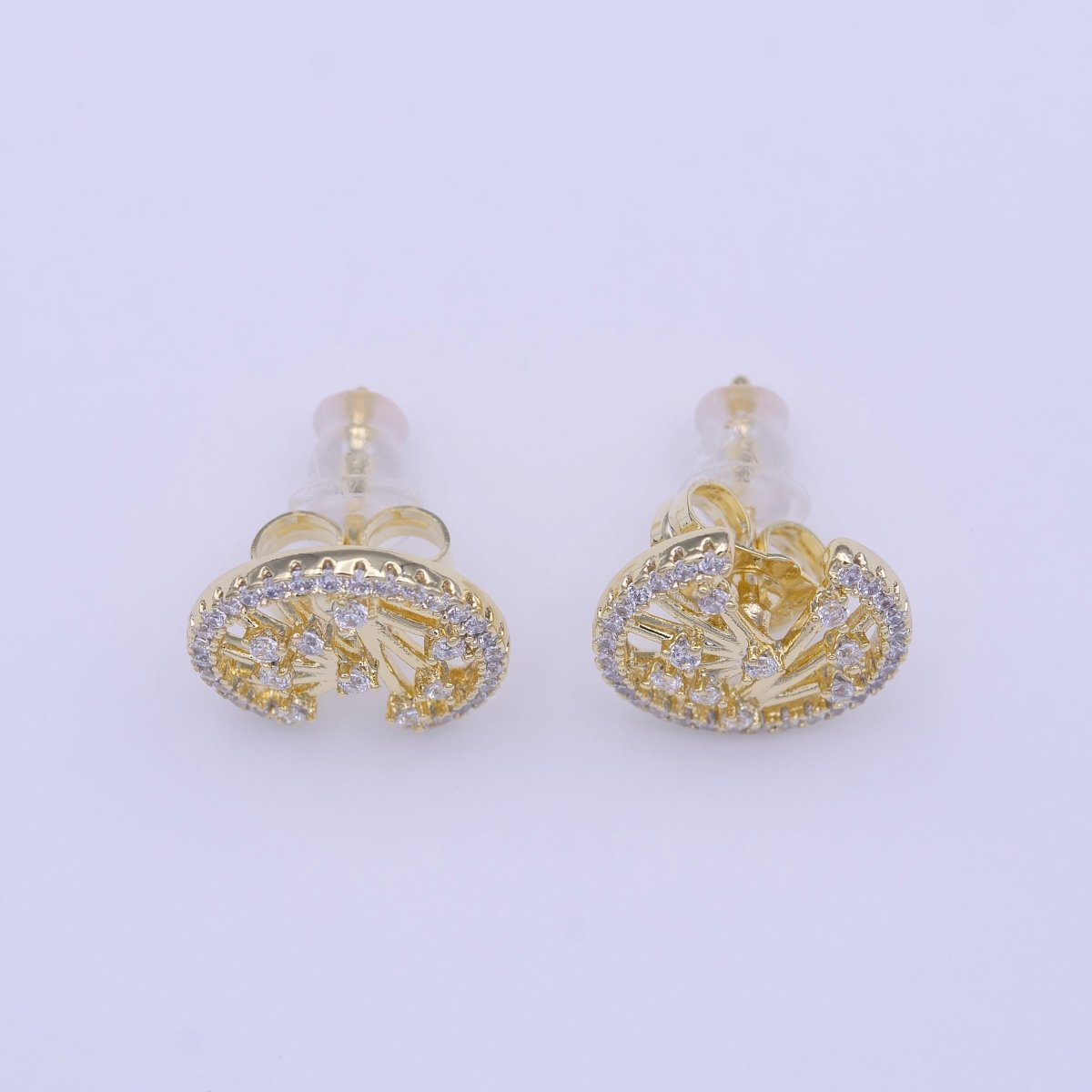 Gold Filled Abstract Bar Open Round Micro Paved CZ Stud Earrings | AD-224