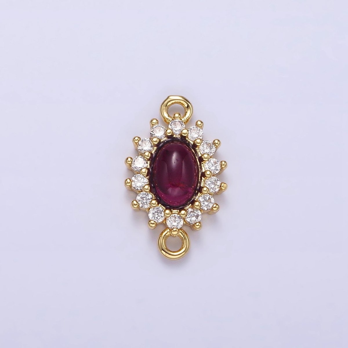 Gold Filled Amethyst Cabochon Clear CZ Lined Oval Connector G-669