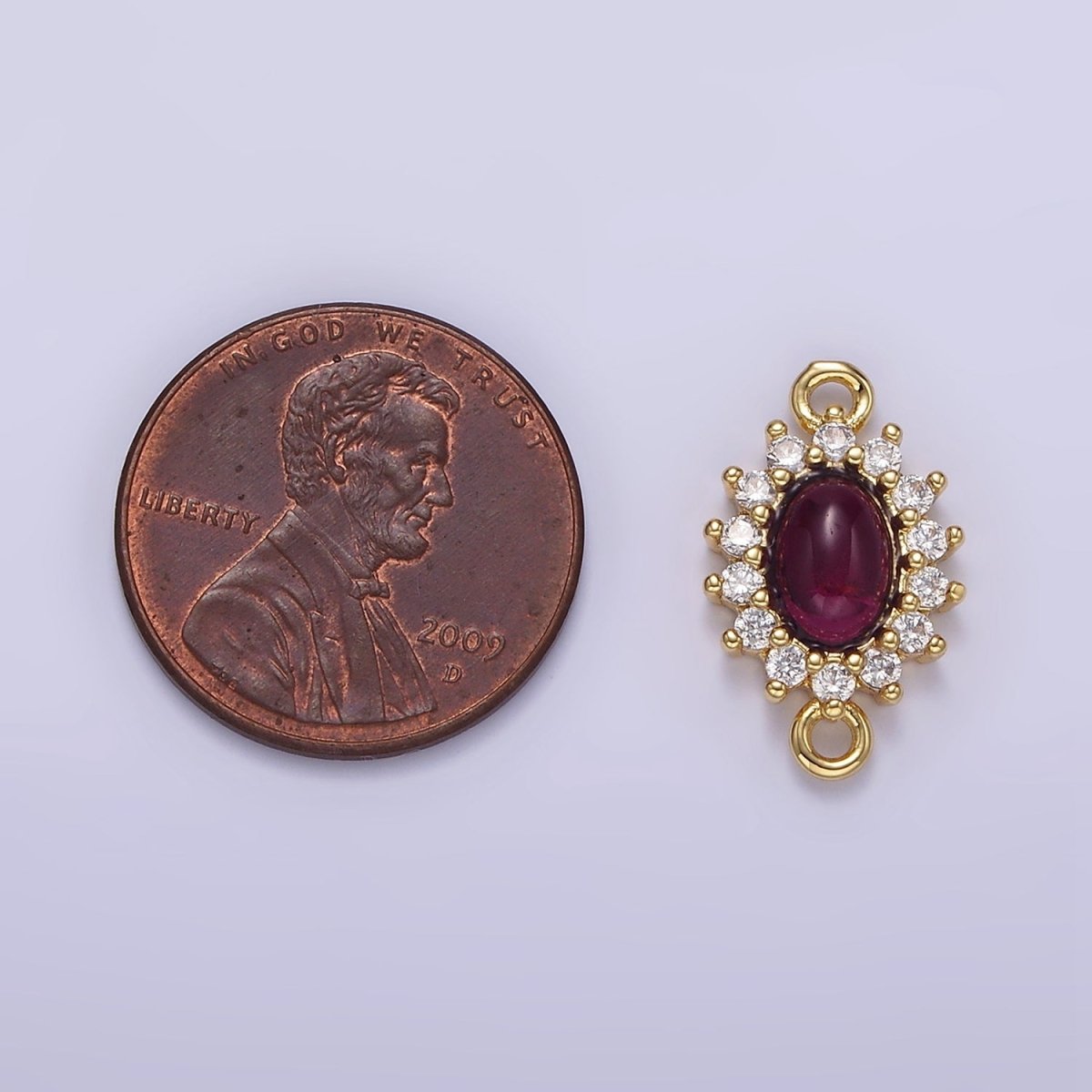 Gold Filled Amethyst Cabochon Clear CZ Lined Oval Connector G-669