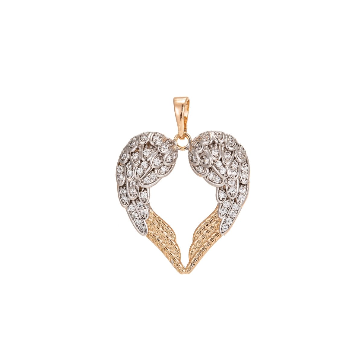 Gold Filled Angel Wing Heart Shaped Charm Micro Pave Heart Shaped Wing Pendant I-191