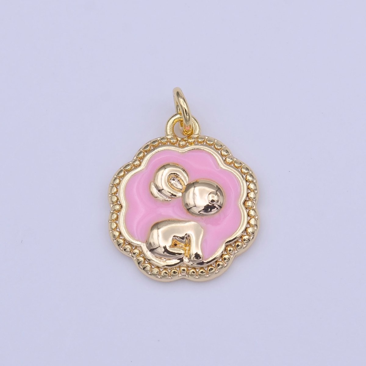 Gold Filled Baby Pink Enamel Mouse Rounded Cloudy Beaded Charm | C-595