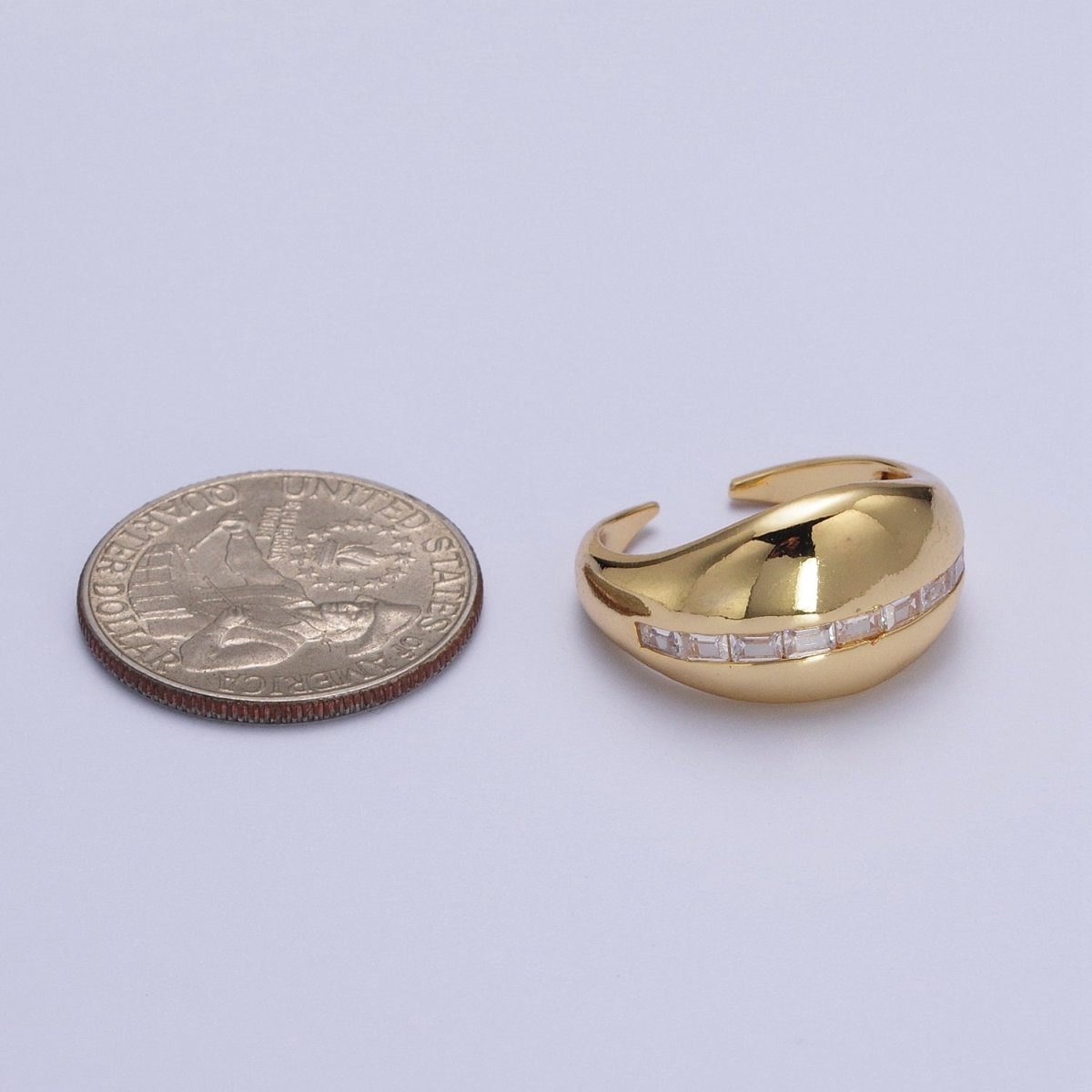 Gold Filled Baguette Lined Chunky Dome Ring in Gold & Silver | O-086 O-087